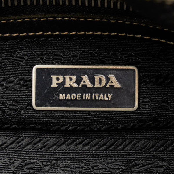 プラダ 三角ロゴプレート ハンドバッグ トートバッグ ブラック ナイロン レザー レディース PRADA 【中古】