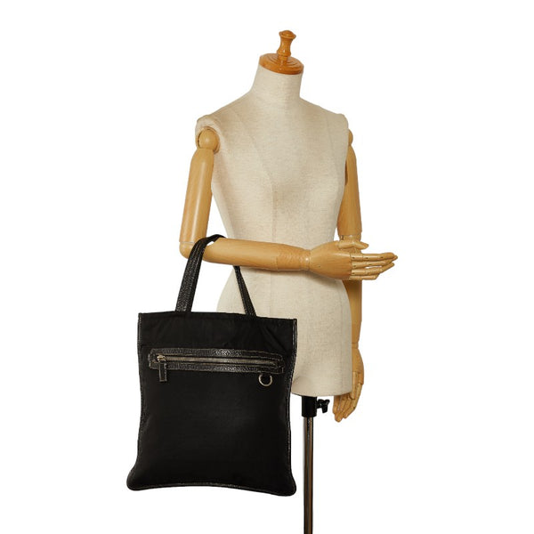 プラダ 三角ロゴプレート ハンドバッグ トートバッグ ブラック ナイロン レザー レディース PRADA 【中古】