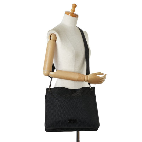 グッチ GGキャンバス ショルダーバッグ R90656 ブラック キャンバス レザー レディース GUCCI 【中古】