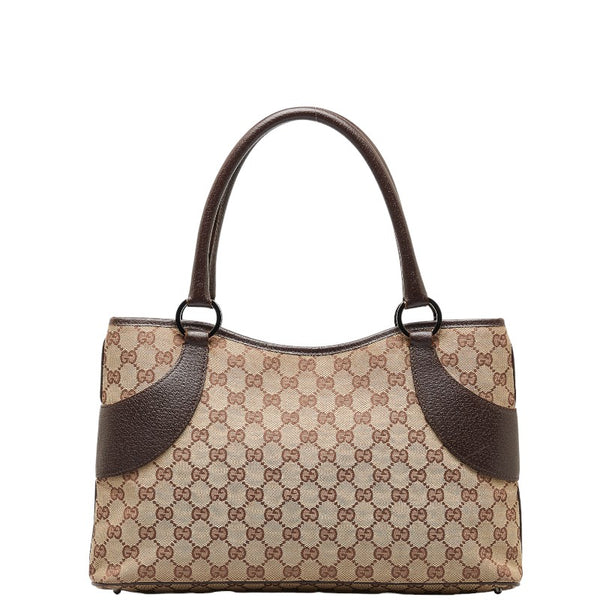グッチ GGキャンバス トートバッグ ハンドバッグ 113015 ブラウン ベージュ キャンバス レザー レディース GUCCI 【中古】