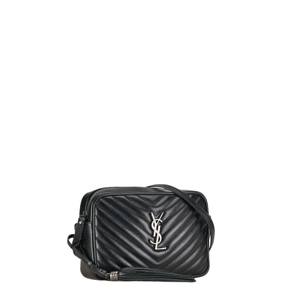 サンローラン YSLロゴ vステッチ ルー フリンジ 斜め掛け ショルダーバッグ 520534 ブラック レザー レディース SAINT LAURENT 【中古】