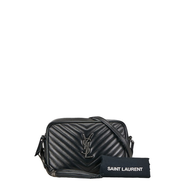 サンローラン YSLロゴ vステッチ ルー フリンジ 斜め掛け ショルダーバッグ 520534 ブラック レザー レディース SAINT LAURENT 【中古】