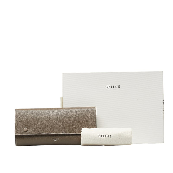 セリーヌ ラージフラップ マルチファンクション 長財布 グレージュ イエロー レザー レディース CELINE 【中古】