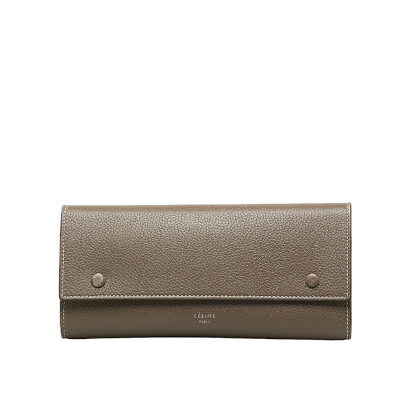 セリーヌ ラージフラップ マルチファンクション 長財布 グレージュ イエロー レザー レディース CELINE 【中古】