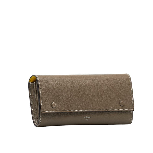 セリーヌ ラージフラップ マルチファンクション 長財布 グレージュ イエロー レザー レディース CELINE 【中古】
