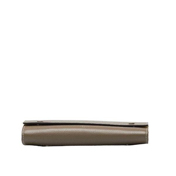 セリーヌ ラージフラップ マルチファンクション 長財布 グレージュ イエロー レザー レディース CELINE 【中古】