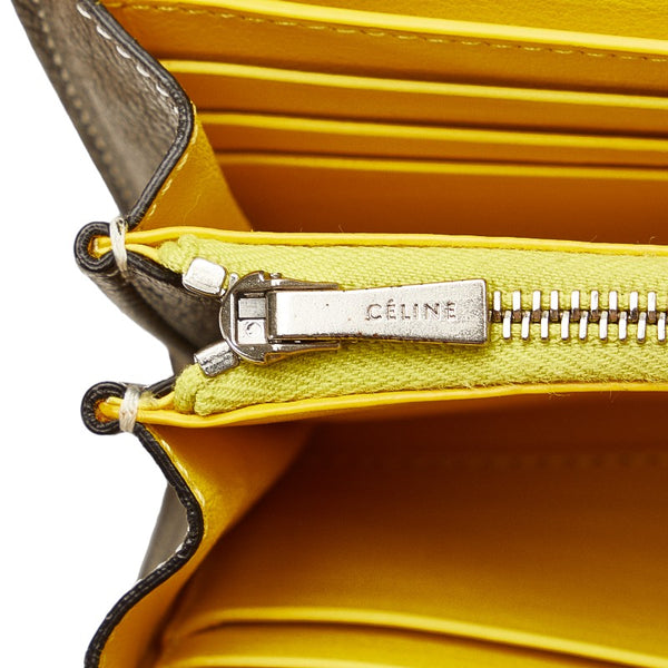 セリーヌ ラージフラップ マルチファンクション 長財布 グレージュ イエロー レザー レディース CELINE 【中古】