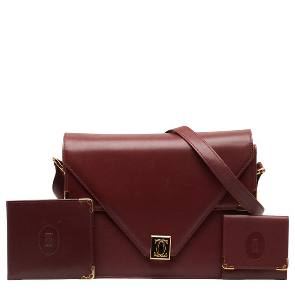 カルティエ マストライン 斜め掛け ショルダーバッグ ワインレッド ボルドー レザー レディース CARTIER 【中古】