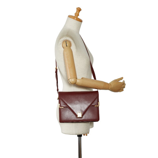 カルティエ マストライン 斜め掛け ショルダーバッグ ワインレッド ボルドー レザー レディース CARTIER 【中古】