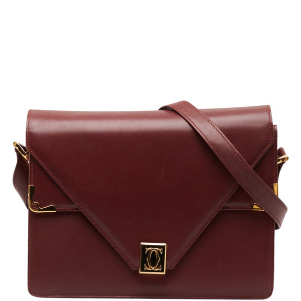 カルティエ マストライン 斜め掛け ショルダーバッグ ワインレッド ボルドー レザー レディース CARTIER 【中古】