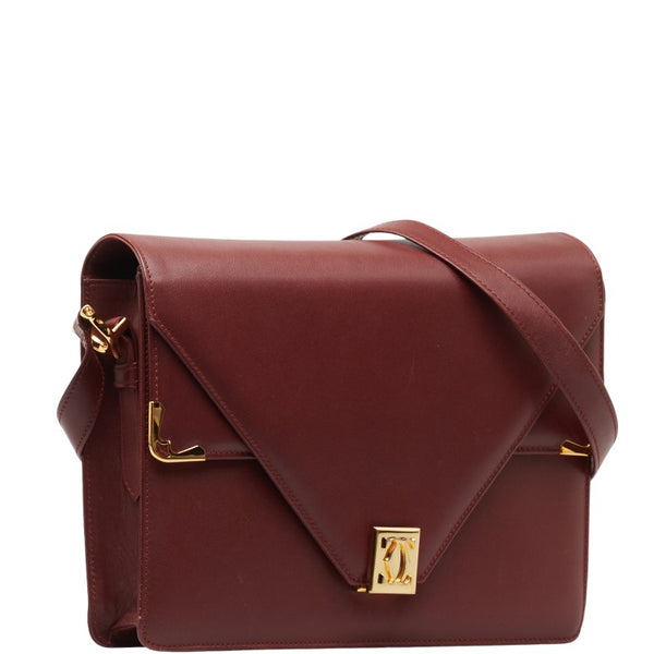 カルティエ マストライン 斜め掛け ショルダーバッグ ワインレッド ボルドー レザー レディース CARTIER 【中古】