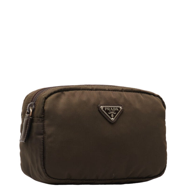 プラダ 三角ロゴプレート ポーチ MV21X ブラウン ナイロン レディース PRADA 【中古】