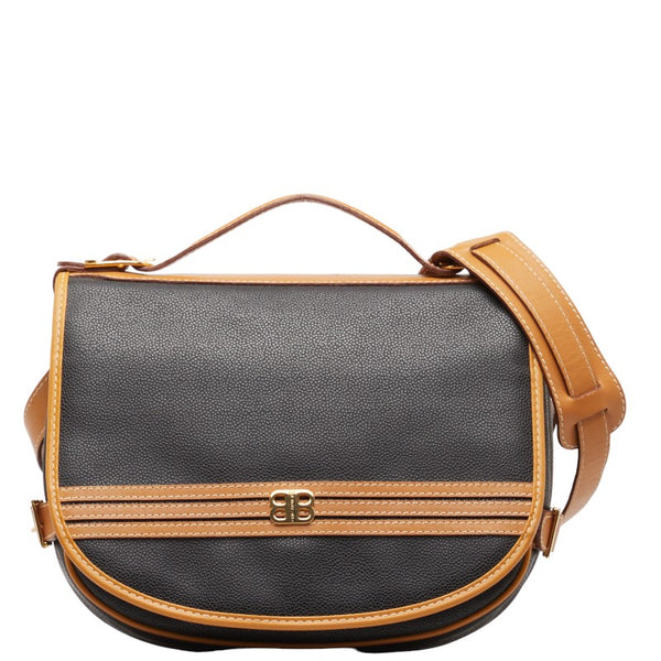 バレンシアガ BBロゴ 斜め掛け ショルダーバッグ ブラウン ブラック PVC レザー レディース BALENCIAGA 【中古】