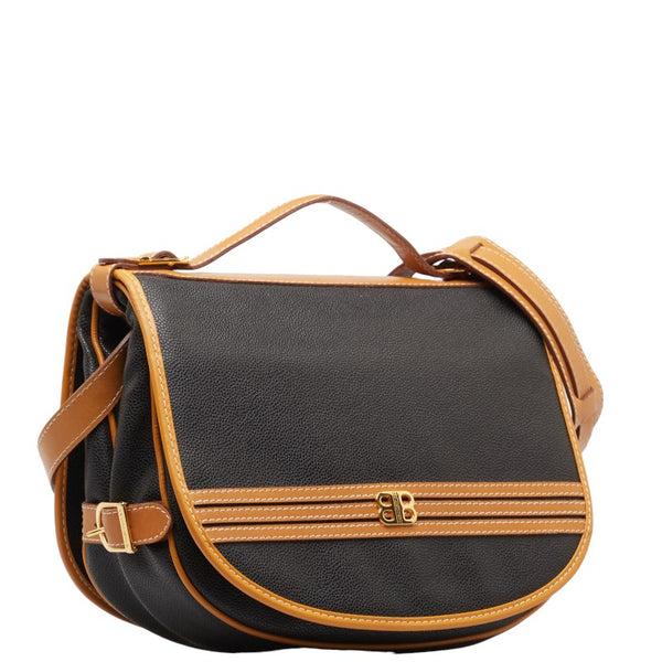 バレンシアガ BBロゴ 斜め掛け ショルダーバッグ ブラウン ブラック PVC レザー レディース BALENCIAGA 【中古】