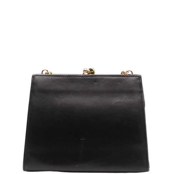 サルヴァトーレフェラガモ ヴァラリボン 斜め掛け チェーン ショルダーバッグ ブラック レザー キャンバス レディース Salvatore Ferragamo 【中古】