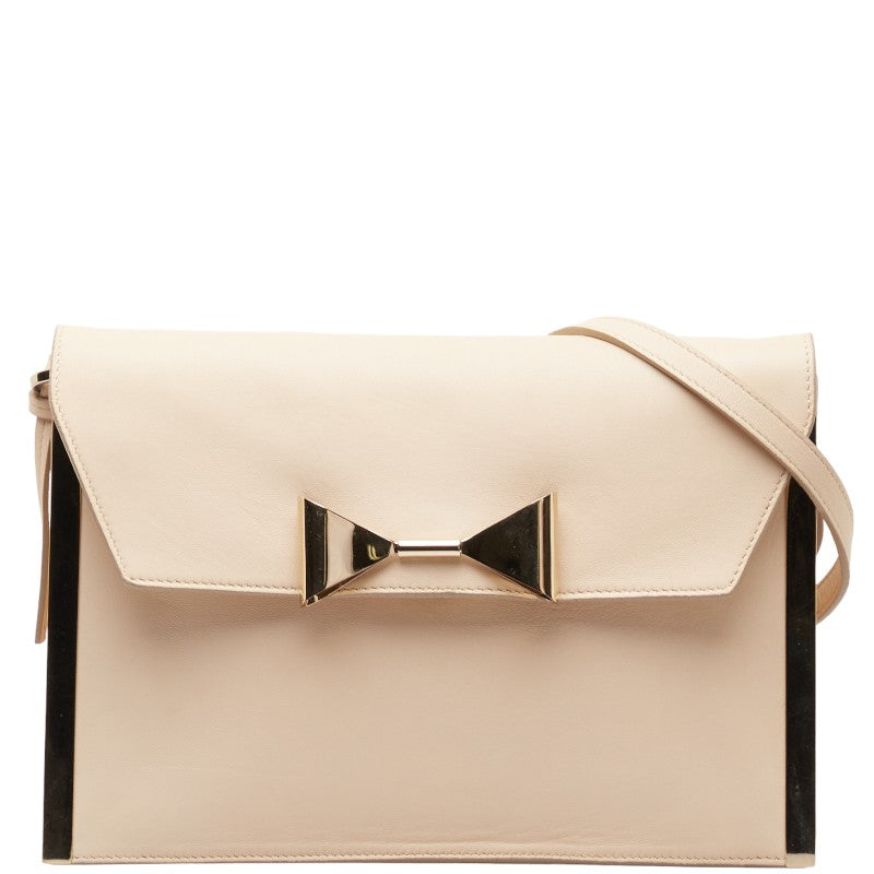 クロエ リボン 斜め掛け ショルダーバッグ 02-11-50 ベージュ ゴールド レザー レディース Chloe 【中古】