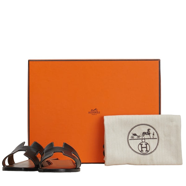 エルメス オラン サンダル サイズ：34 ブラック レザー レディース HERMES 【中古】
