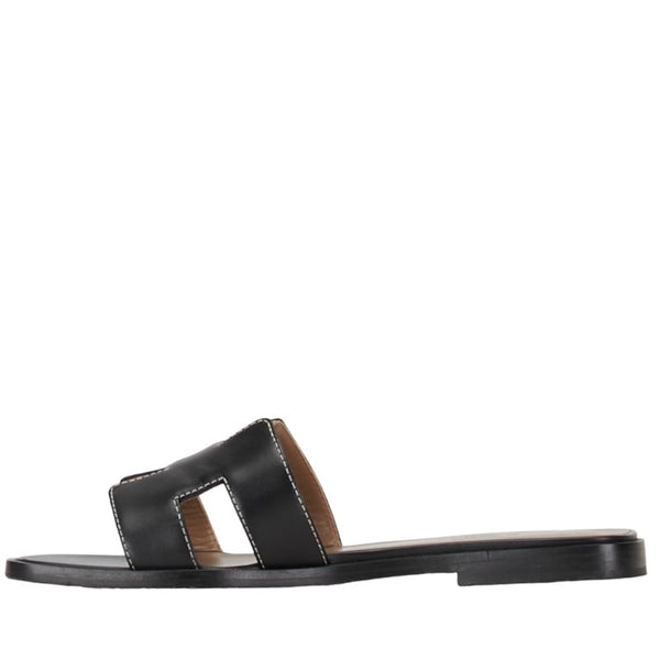 エルメス オラン サンダル サイズ：34 ブラック レザー レディース HERMES 【中古】