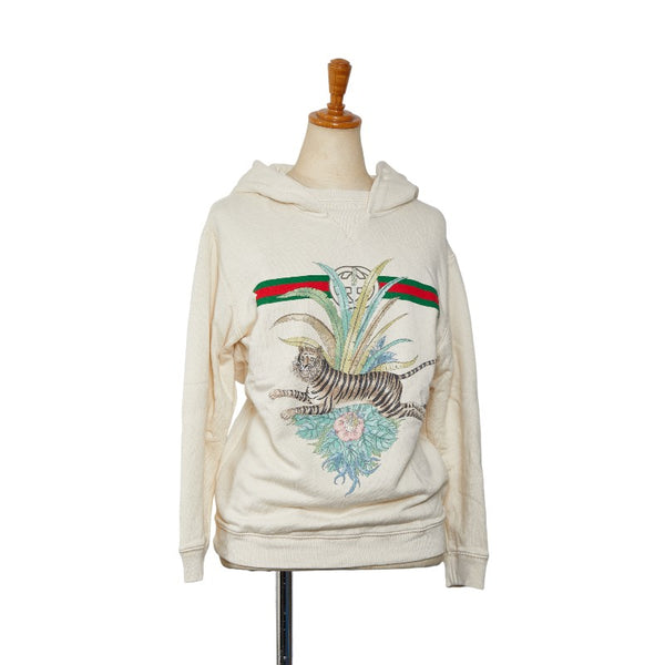 グッチ タイガー フラワー プリント パーカー フーディー プルオーバー サイズ：10 オフホワイト マルチカラー コットン レディース GUCCI 【中古】