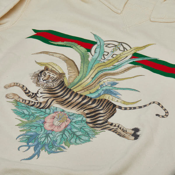 グッチ タイガー フラワー プリント パーカー フーディー プルオーバー サイズ：10 オフホワイト マルチカラー コットン レディース GUCCI 【中古】