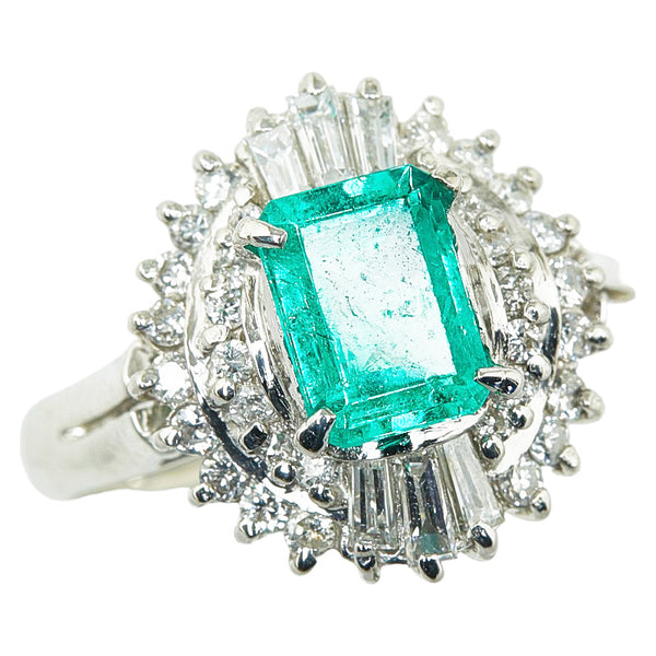 Pt900 プラチナ エメラルド0.84ct ダイヤ0.49ct リング 指輪 レディース 9号 【中古】