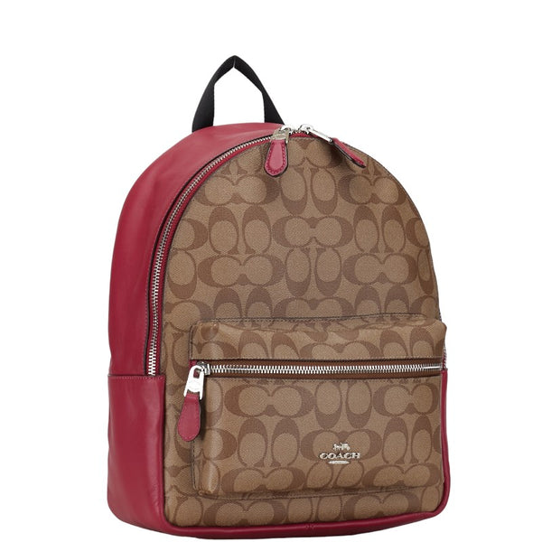 コーチ シグネチャー リュック バックパック F32200 ベージュ ピンク PVC レザー レディース COACH 【中古】