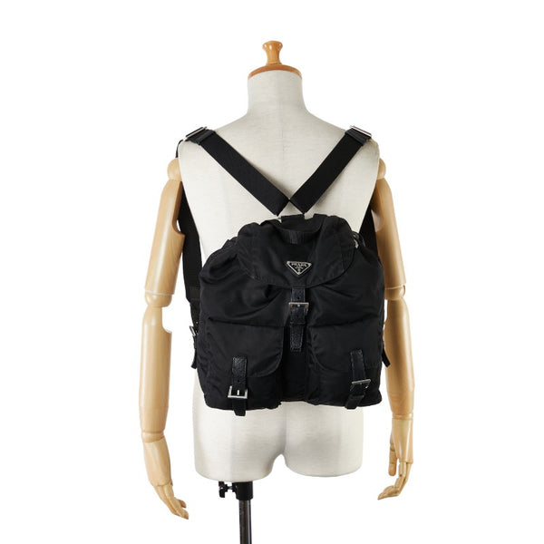 プラダ 三角ロゴプレート リュック バックパック ブラック ナイロン レザー レディース PRADA 【中古】