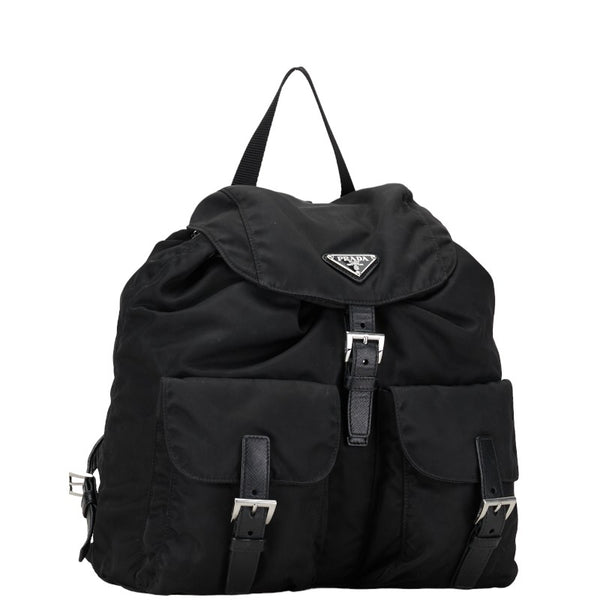 プラダ 三角ロゴプレート リュック バックパック ブラック ナイロン レザー レディース PRADA 【中古】