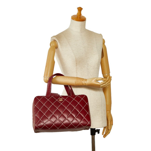 シャネル ココマーク ワイルドステッチ ハンドバッグ ミニボストンバッグ レッド ラムスキン レディース CHANEL 【中古】