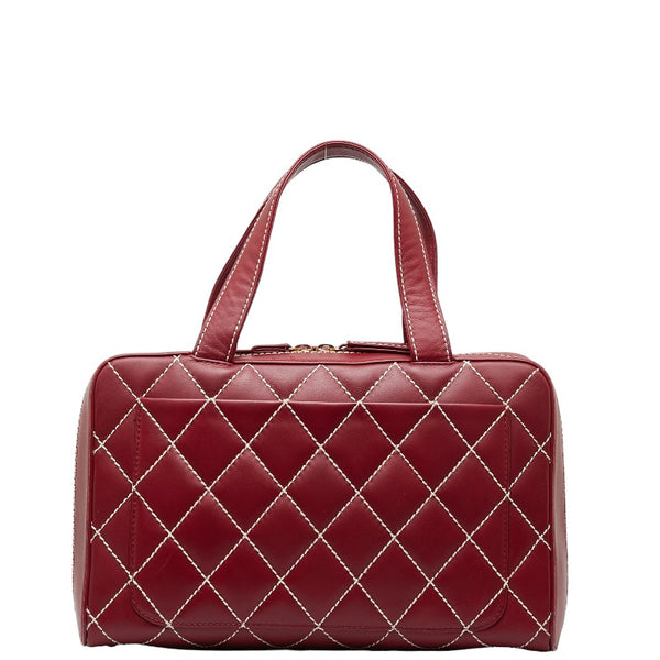 シャネル ココマーク ワイルドステッチ ハンドバッグ ミニボストンバッグ レッド ラムスキン レディース CHANEL 【中古】