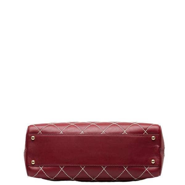 シャネル ココマーク ワイルドステッチ ハンドバッグ ミニボストンバッグ レッド ラムスキン レディース CHANEL 【中古】