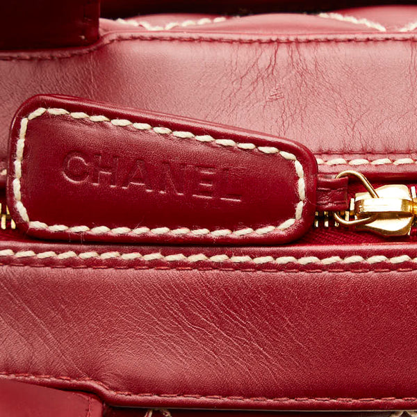 シャネル ココマーク ワイルドステッチ ハンドバッグ ミニボストンバッグ レッド ラムスキン レディース CHANEL 【中古】