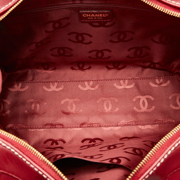 シャネル ココマーク ワイルドステッチ ハンドバッグ ミニボストンバッグ レッド ラムスキン レディース CHANEL 【中古】