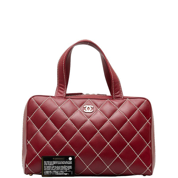 シャネル ココマーク ワイルドステッチ ハンドバッグ ミニボストンバッグ レッド ラムスキン レディース CHANEL 【中古】
