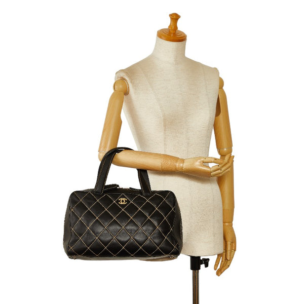 シャネル ココマーク ワイルドステッチ ハンドバッグ ミニボストンバッグ ブラック レザー レディース CHANEL 【中古】