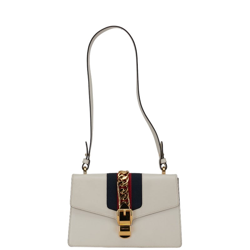 グッチ シルヴィ シェリーライン ショルダーバッグ 421882 ホワイト レザー レディース GUCCI 【中古】