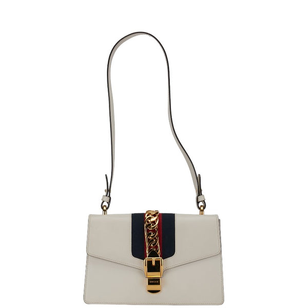 グッチ シルヴィ シェリーライン ショルダーバッグ 421882 ホワイト レザー レディース GUCCI 【中古】