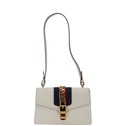 グッチ シルヴィ シェリーライン ショルダーバッグ 421882 ホワイト レザー レディース GUCCI 【中古】
