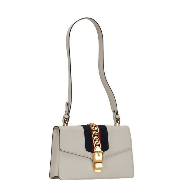 グッチ シルヴィ シェリーライン ショルダーバッグ 421882 ホワイト レザー レディース GUCCI 【中古】