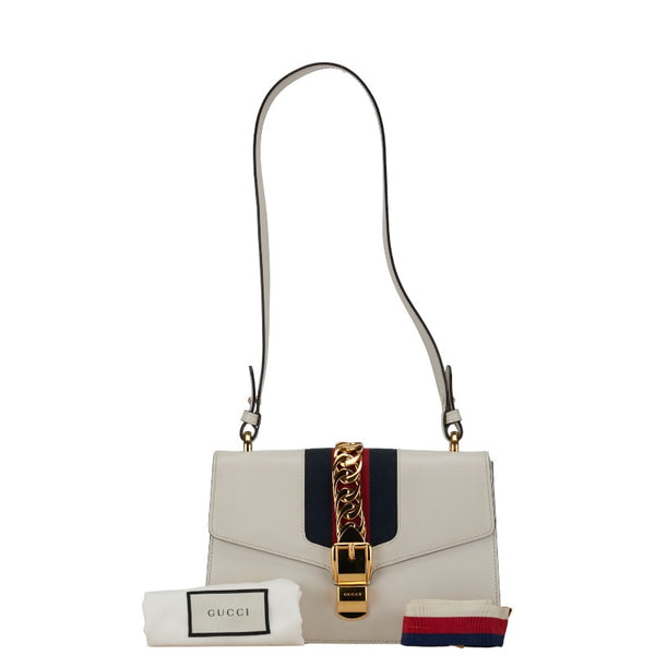 グッチ シルヴィ シェリーライン ショルダーバッグ 421882 ホワイト レザー レディース GUCCI 【中古】