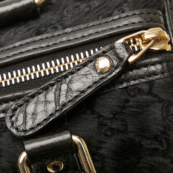 グッチ グッチシマ ハンドバッグ ミニボストン 193604 ブラック ファー レザー レディース GUCCI 【中古】