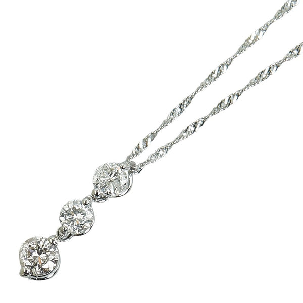 Pt900 プラチナ Pt850 プラチナ ダイヤ0.30ct スリーストーン ネックレス レディース 【中古】