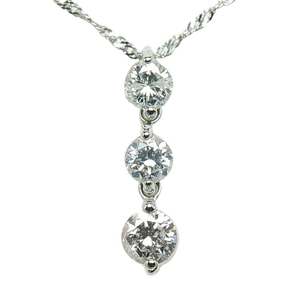 Pt900 プラチナ Pt850 プラチナ ダイヤ0.30ct スリーストーン ネックレス レディース 【中古】