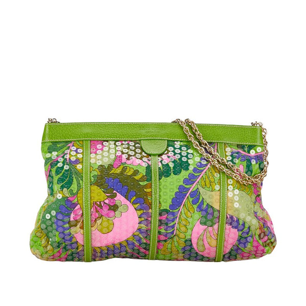 ケイトスペード 花 フラワー 総柄 ワンショルダーバッグ ハンドバッグ パーティーバッグ グリーン マルチカラー コットン レザー レディース Kate Spade 【中古】