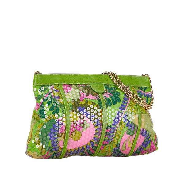 ケイトスペード 花 フラワー 総柄 ワンショルダーバッグ ハンドバッグ パーティーバッグ グリーン マルチカラー コットン レザー レディース Kate Spade 【中古】