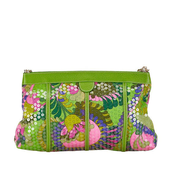 ケイトスペード 花 フラワー 総柄 ワンショルダーバッグ ハンドバッグ パーティーバッグ グリーン マルチカラー コットン レザー レディース Kate Spade 【中古】