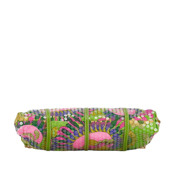 ケイトスペード 花 フラワー 総柄 ワンショルダーバッグ ハンドバッグ パーティーバッグ グリーン マルチカラー コットン レザー レディース Kate Spade 【中古】