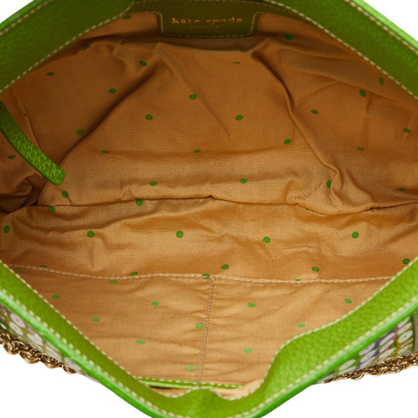 ケイトスペード 花 フラワー 総柄 ワンショルダーバッグ ハンドバッグ パーティーバッグ グリーン マルチカラー コットン レザー レディース Kate Spade 【中古】