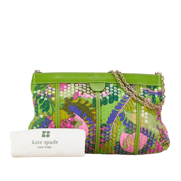 ケイトスペード 花 フラワー 総柄 ワンショルダーバッグ ハンドバッグ パーティーバッグ グリーン マルチカラー コットン レザー レディース Kate Spade 【中古】