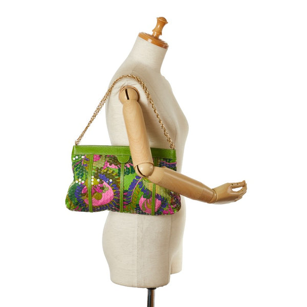 ケイトスペード 花 フラワー 総柄 ワンショルダーバッグ ハンドバッグ パーティーバッグ グリーン マルチカラー コットン レザー レディース Kate Spade 【中古】